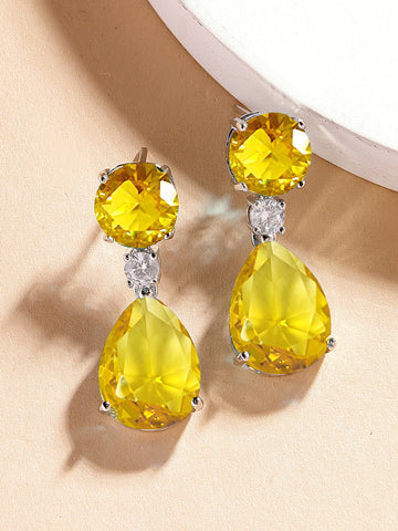 Karatcart Luxurious Yellow American Diamond Stone Drop Earrings for Women