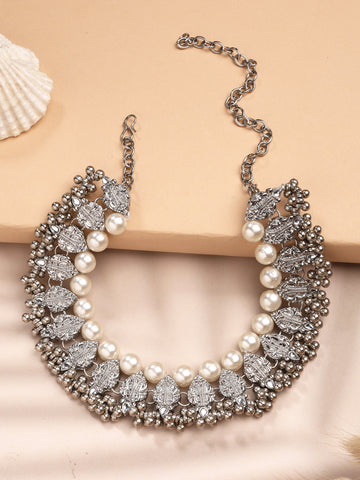 Karatcart Traditional Oxidised Silver Kundan Hair Juda with Pearl Embellishments for Women