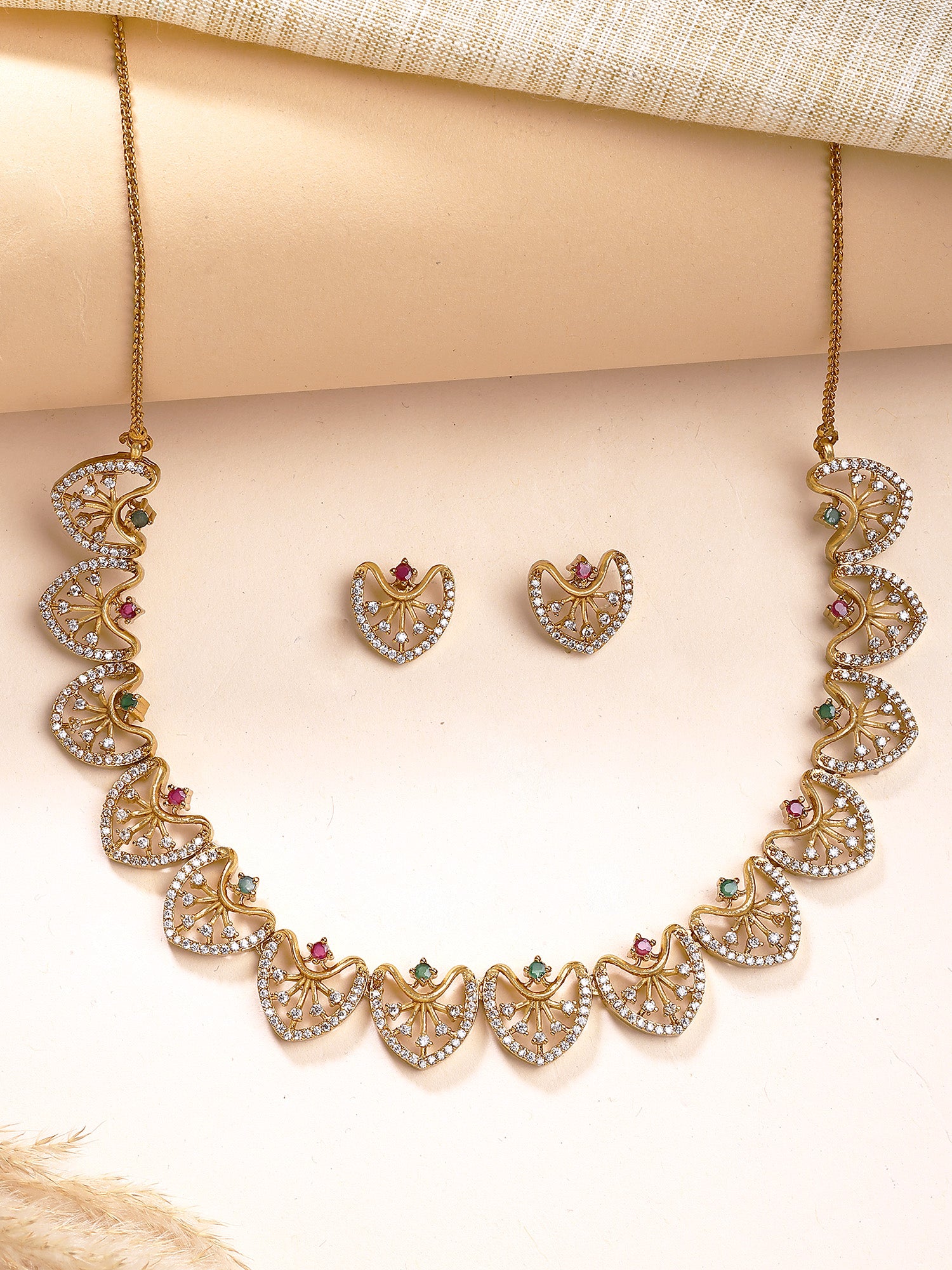 KARATCART Designer Gold-Plated American Diamond Jewellery Set for Women