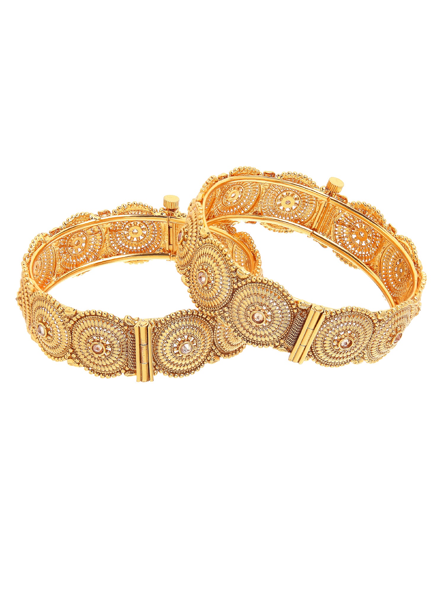 KARATCART Gold Plated Stone Jadau Gold Bangles for Women