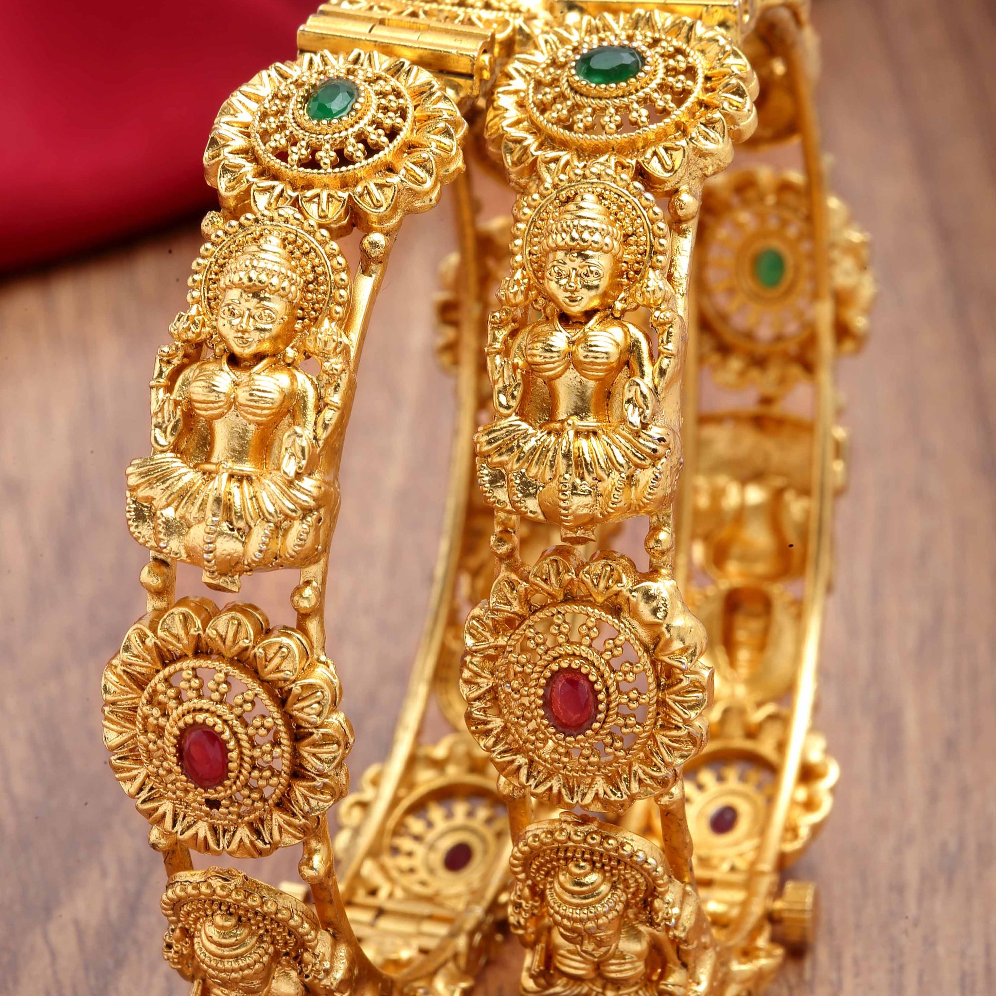 Karatcart Gold Plated Set of 2 Laxmi Mata Temple Bangles for Women