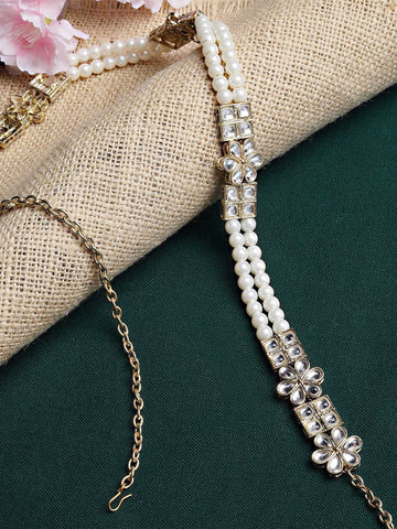 Karatcart Gold Plated White Pearl Beaded Handcrafted Kundan Kamarbandh for Women