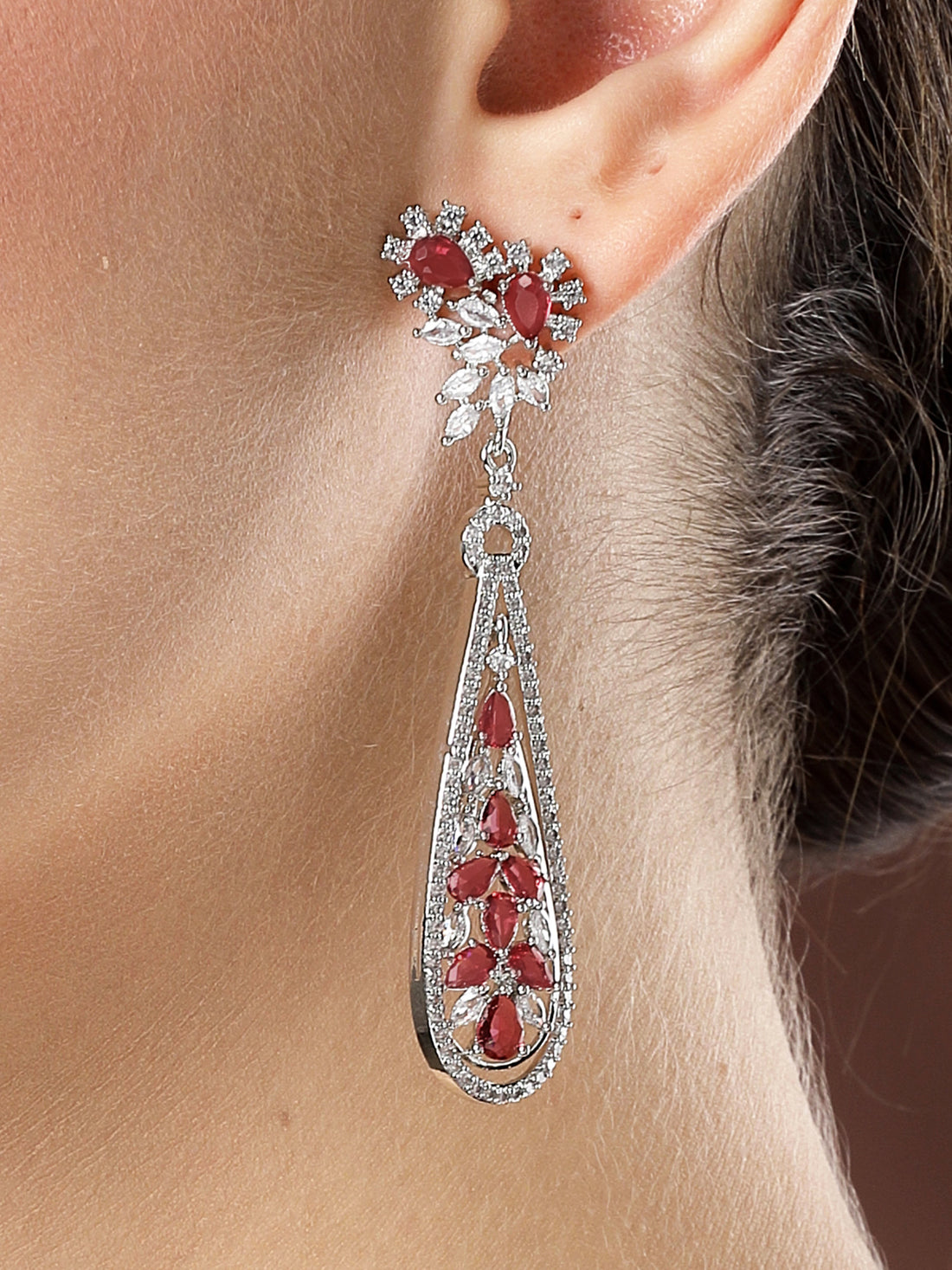 Karatcart Elegant Pink American Diamond Drop Earrings for Women