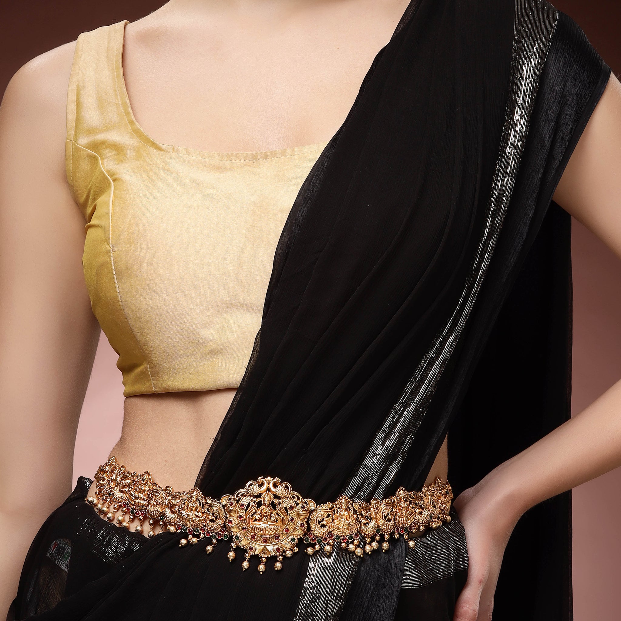 Karatcart Gold Plated Peacock and Laxmi Mata Design Kamarbandh for Women