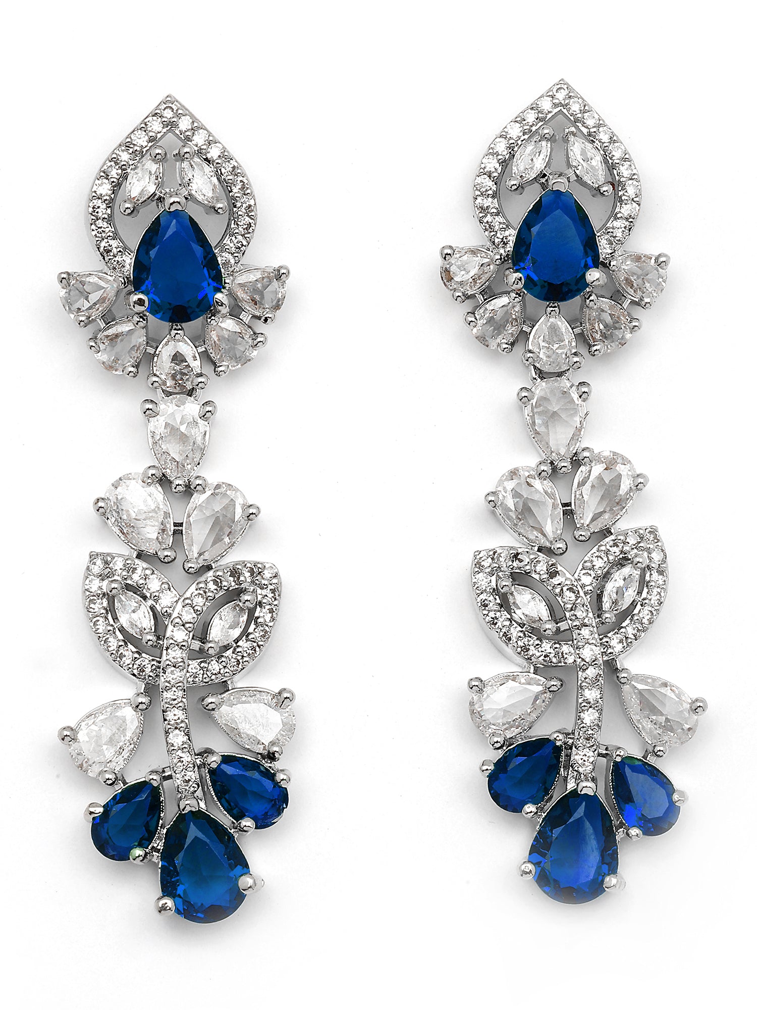 Karatcart Sparkling Blue Floral American Diamond Silver Plated Necklace Set for Women - view 6