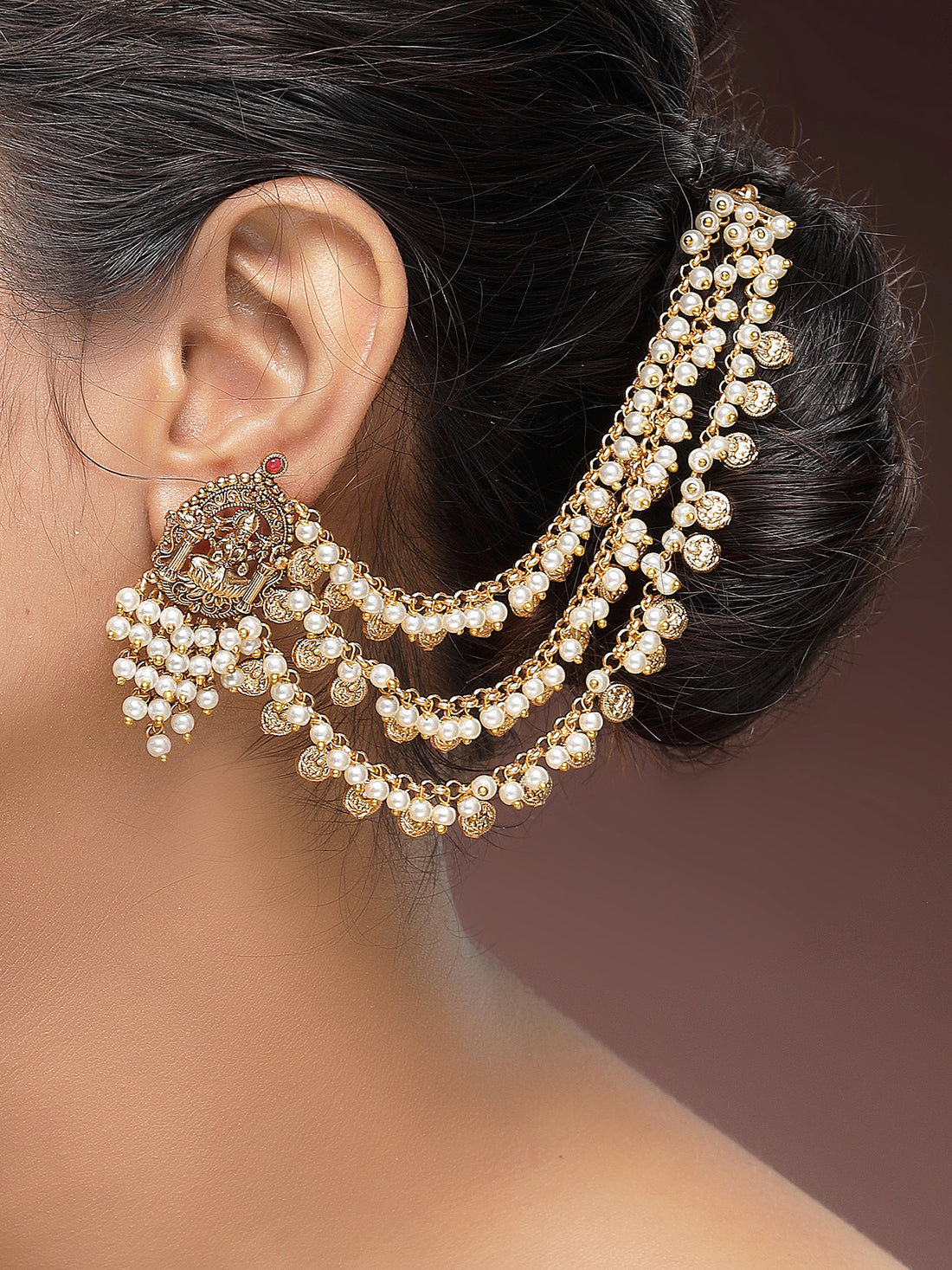 KARATCART Gold Plated Stone Kaanchain Gold Earrings for Women