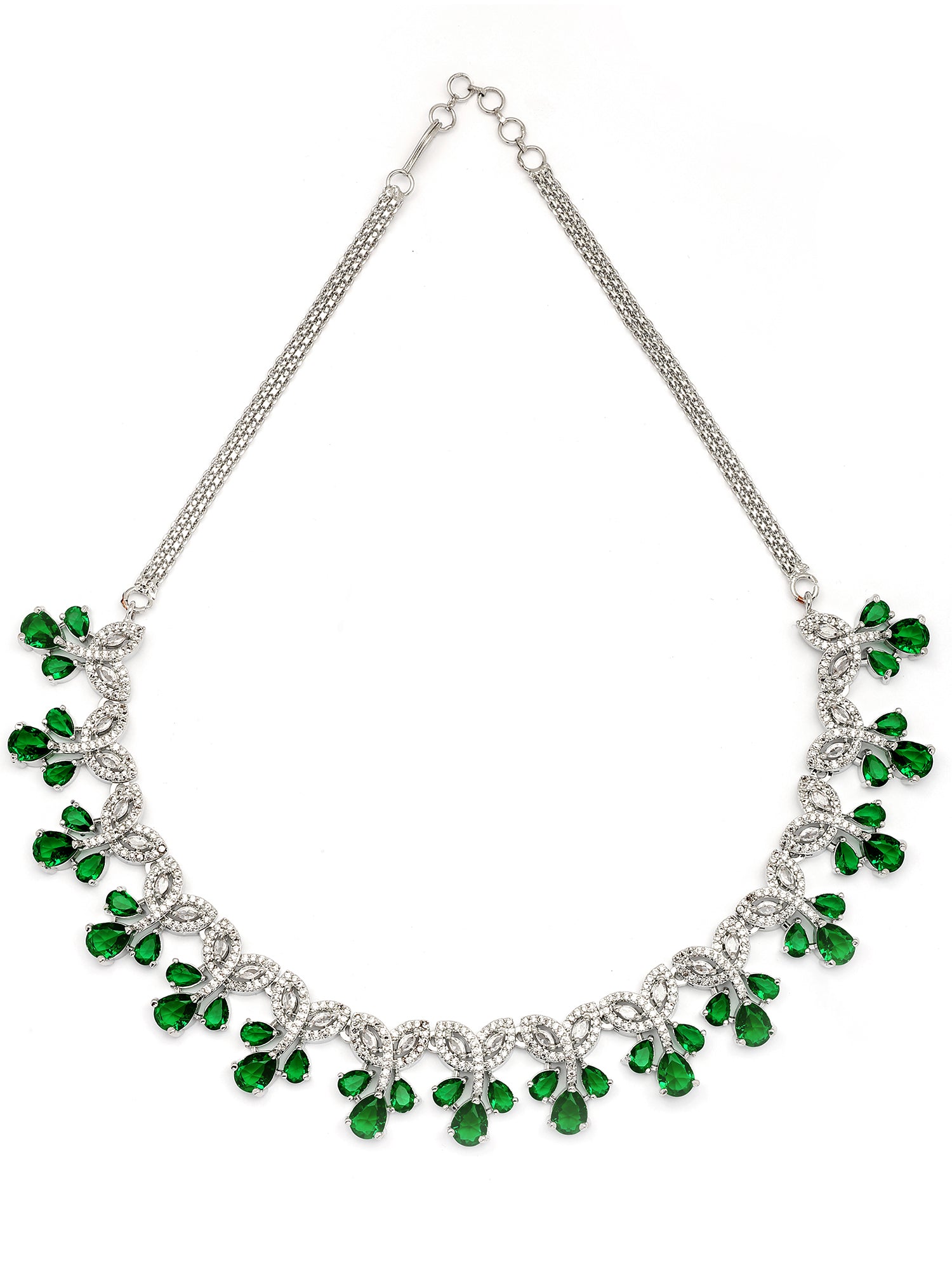 Karatcart Sparkling Green Floral American Diamond Silver Plated Necklace Set for Women - view 5