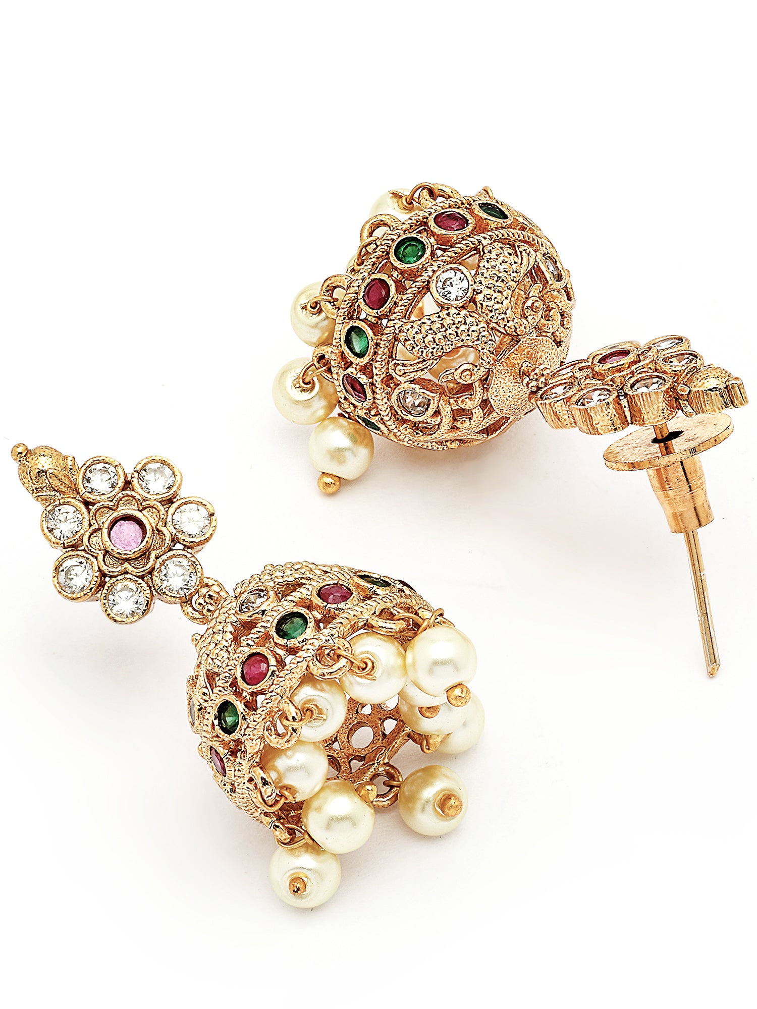 KARATCART Traditional Gold Plated Red and Green Stone Laxmi Mata Temple Jewellery Set for Women - view 7