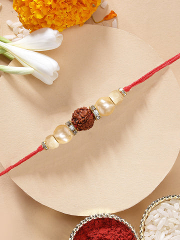 KARATCART Traditional Handmade Rudraksha Rakhi for Brother with Roli & Chawal