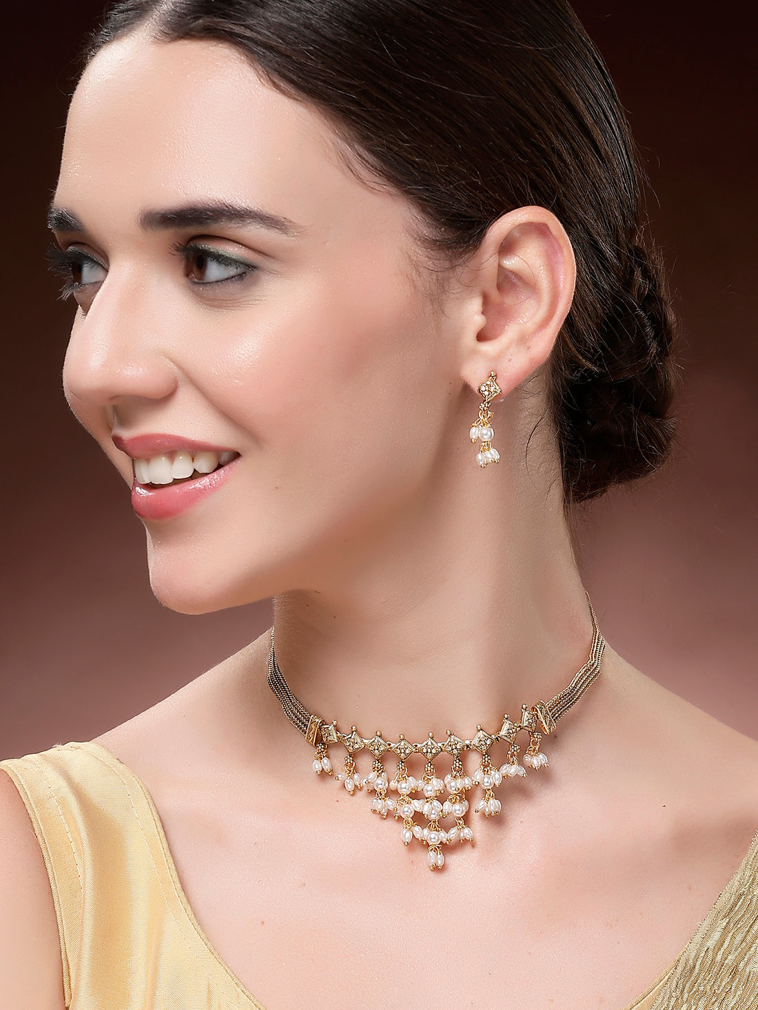 Karatcart Karatcart Classic Pearl Beaded Temple Jewellery Set for Women