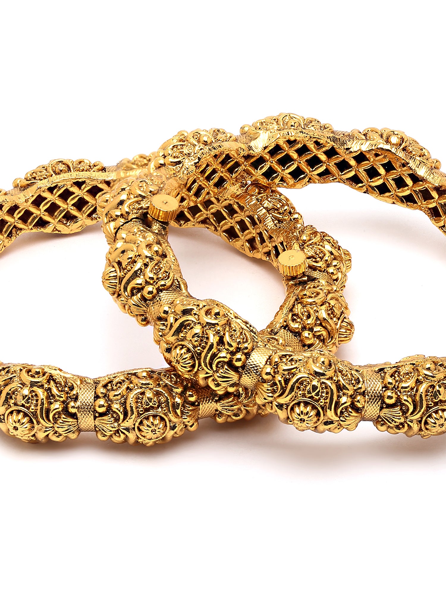 Karatcart Set of 2 Rajwadi Antique Gold Plated Temple Bangles for Women