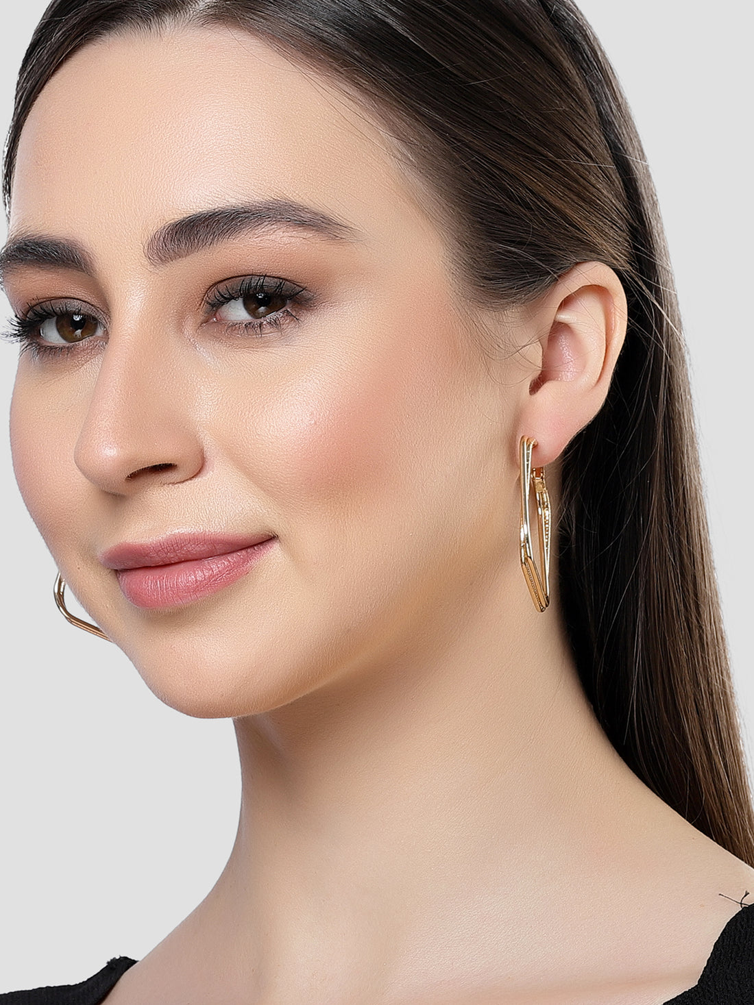 Bohey by KARATCART Gold Plated Square Shape Hoop Earrings for Women