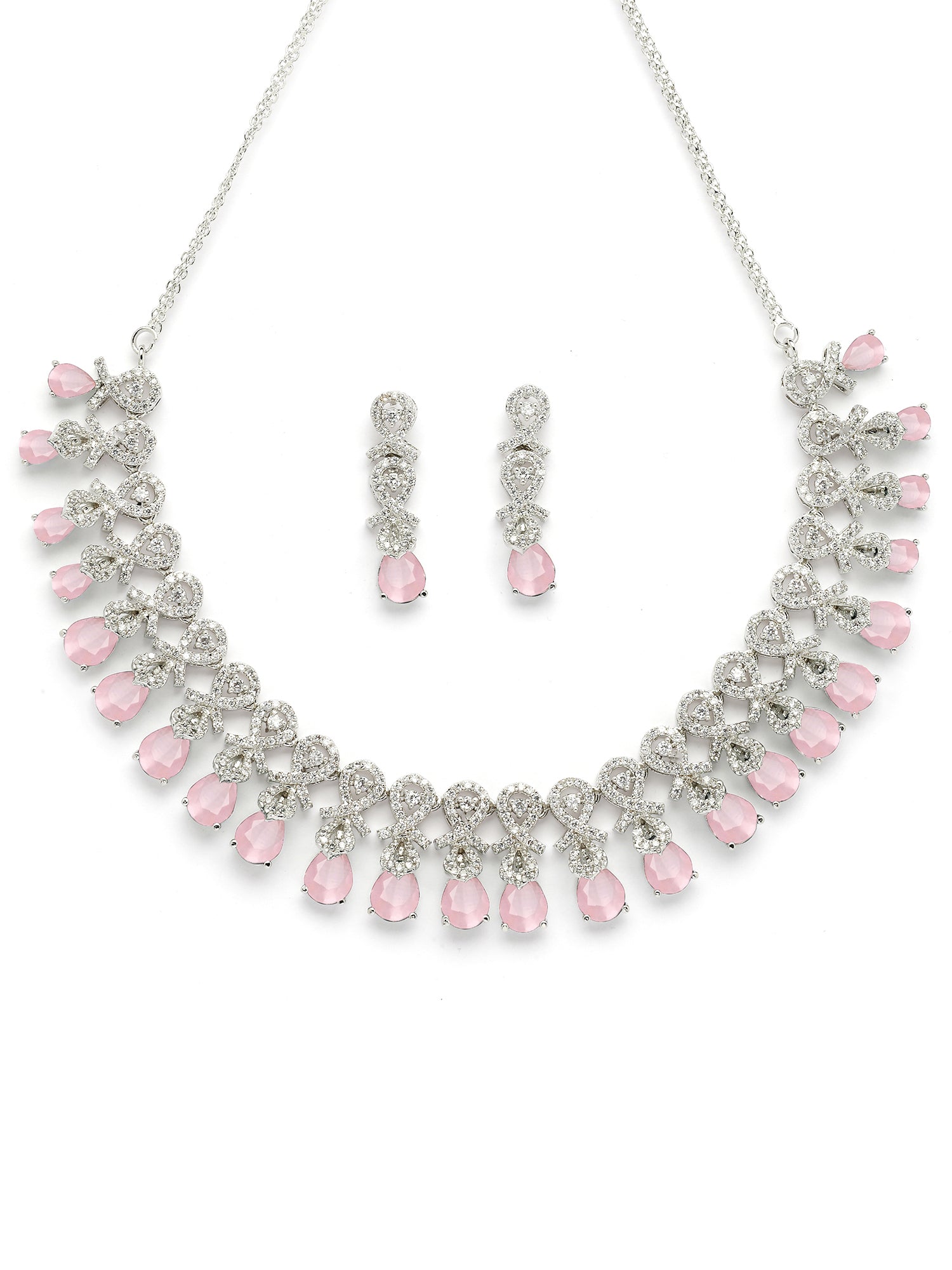 Karatcart Pink Classic American Diamond Necklace Set for Women - view 4