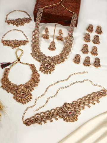 Karatcart Royal Gold Plated Laxmi Mata Full Bridal Temple Jewellery Set for Women