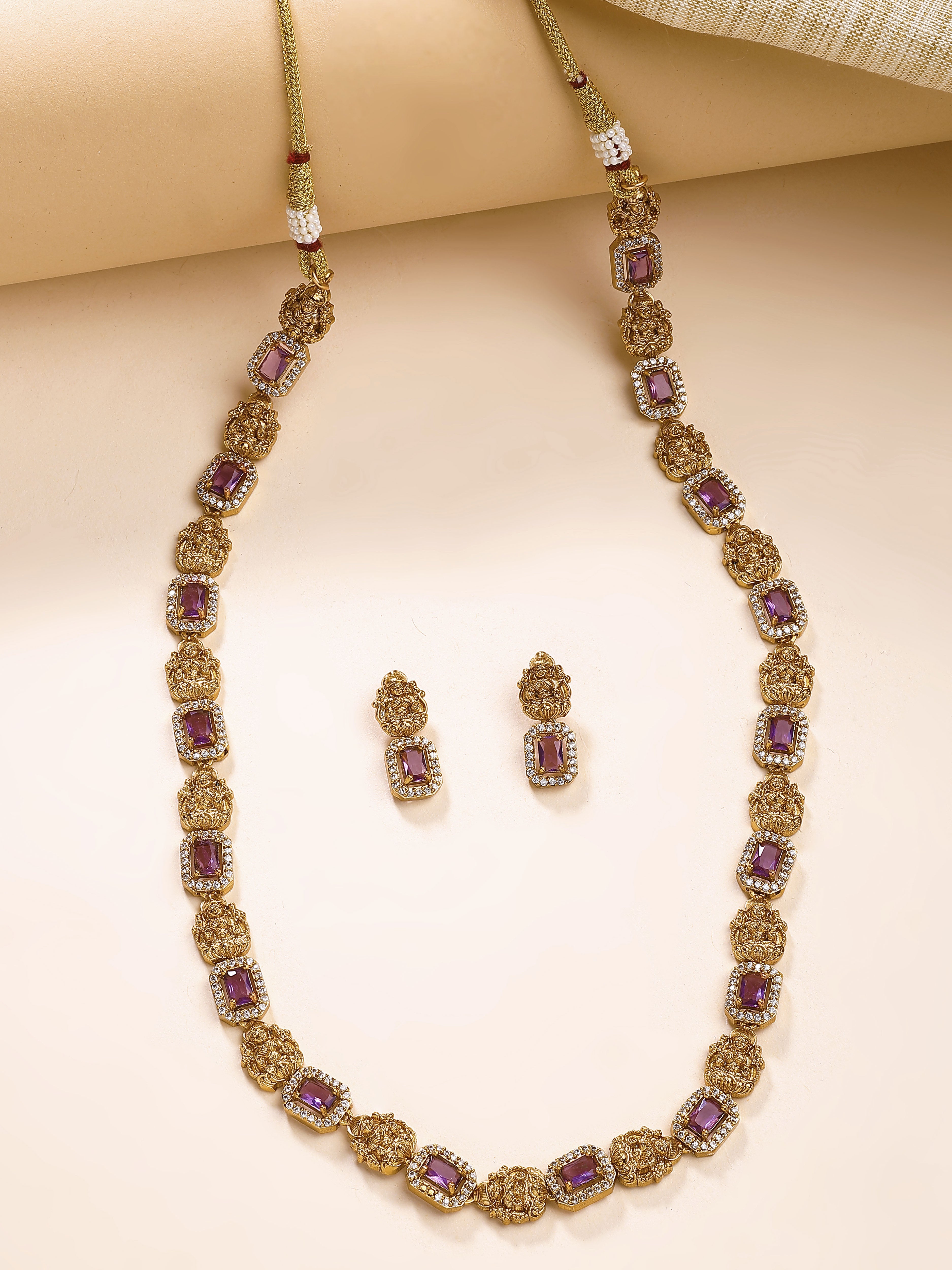 KARATCART Traditional Gold-Plated Purple Laxmi Mata Rani Haar Temple Jewellery Set for Women - Image 1