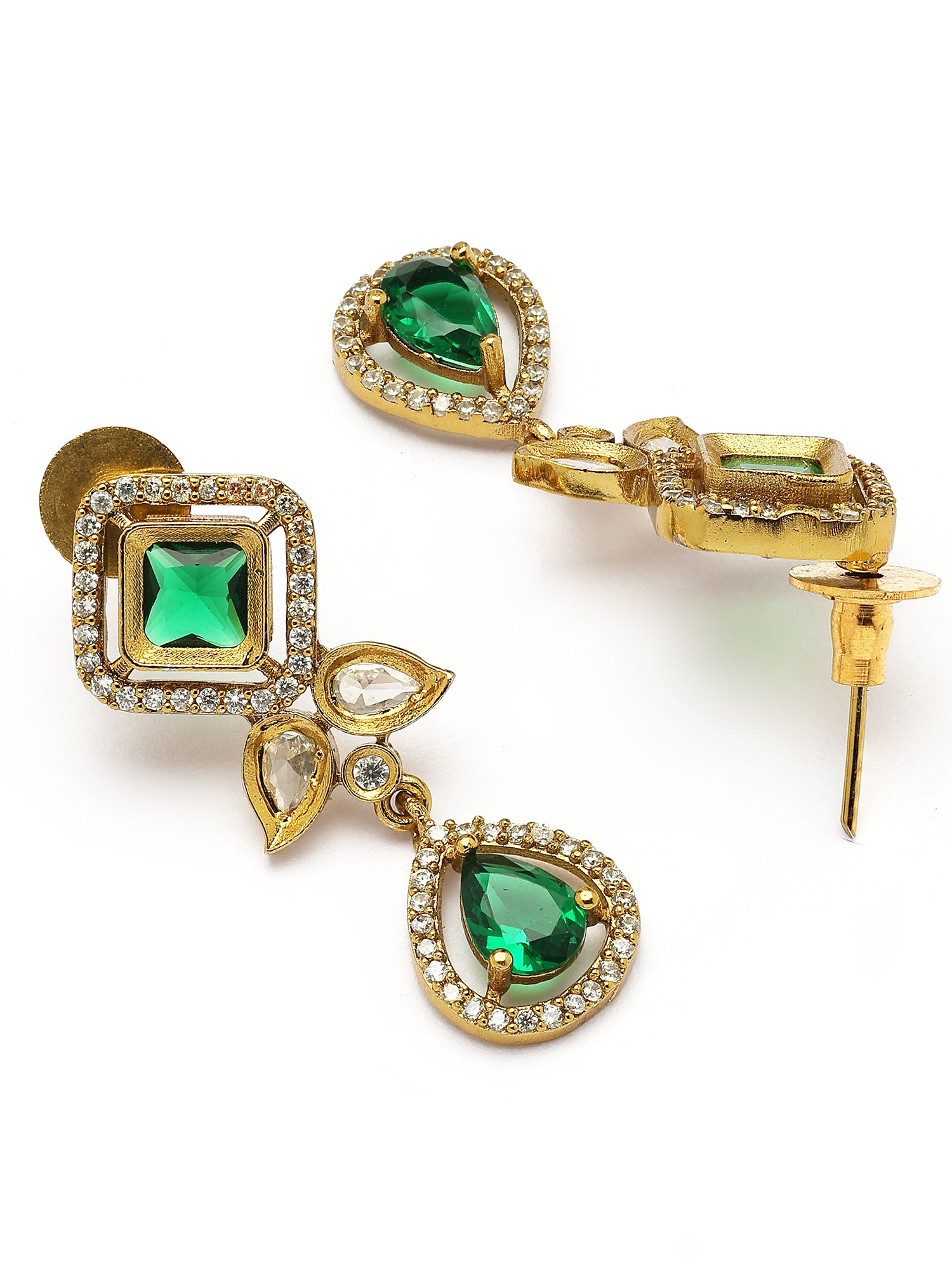 KARATCART Traditional Gold-Plated Green American Diamond Rani Haar Jewellery Set for Women - view 7