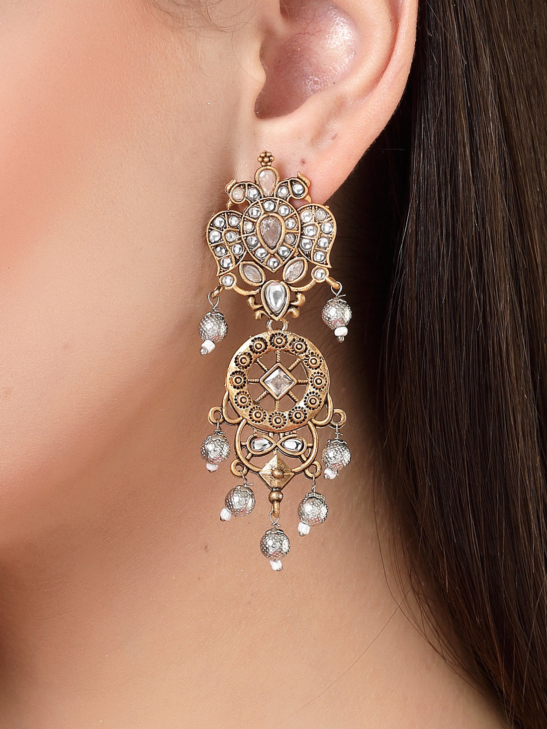 Karatcart Gold Plated White Stone Drop Earrings for Women