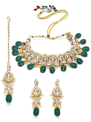 Karatcart Gold Plated Green Tumble Choker Necklace Set for Women