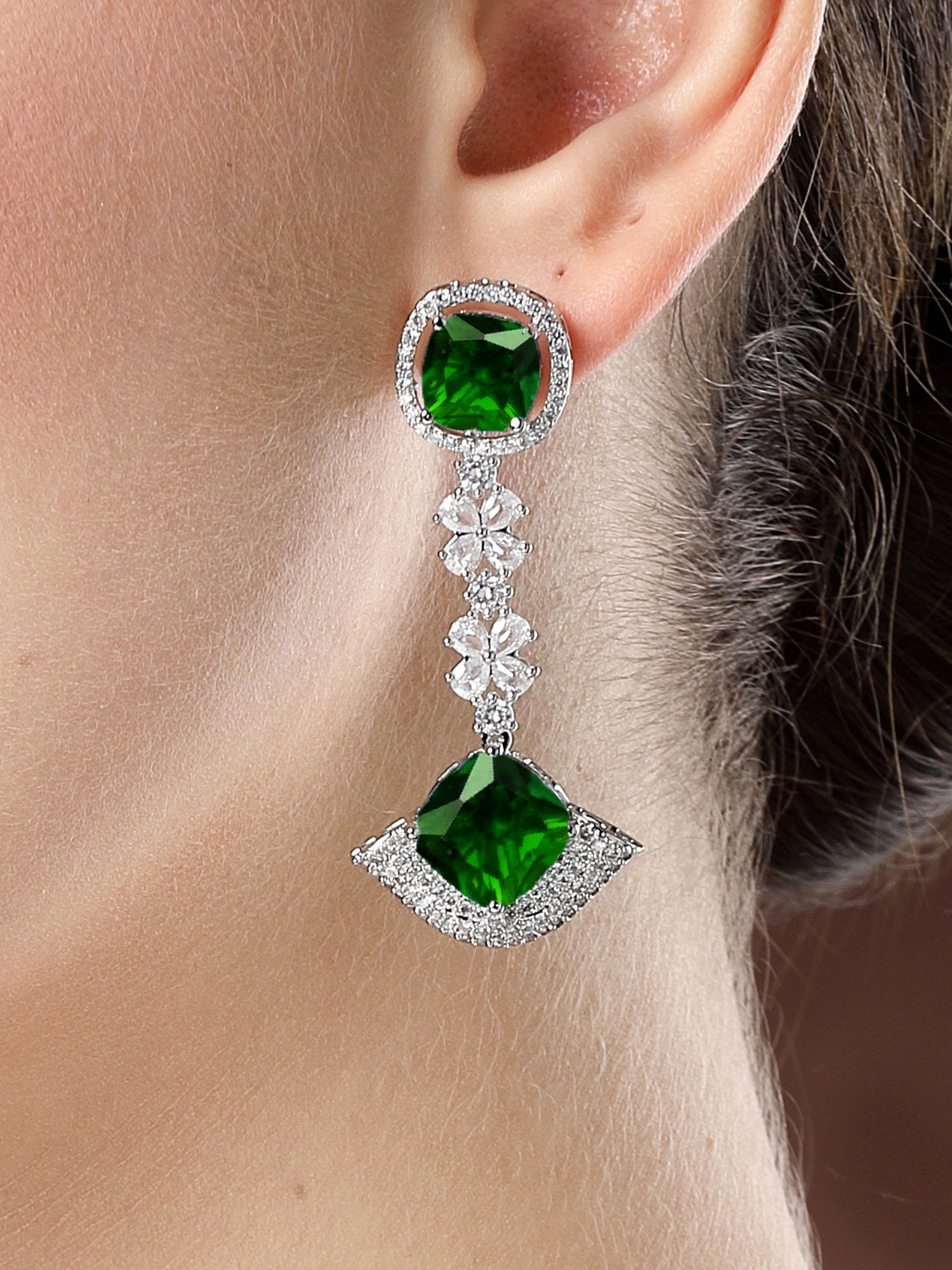 Karatcart Dazzling Green American Diamond Stone Drop Earrings for Wome