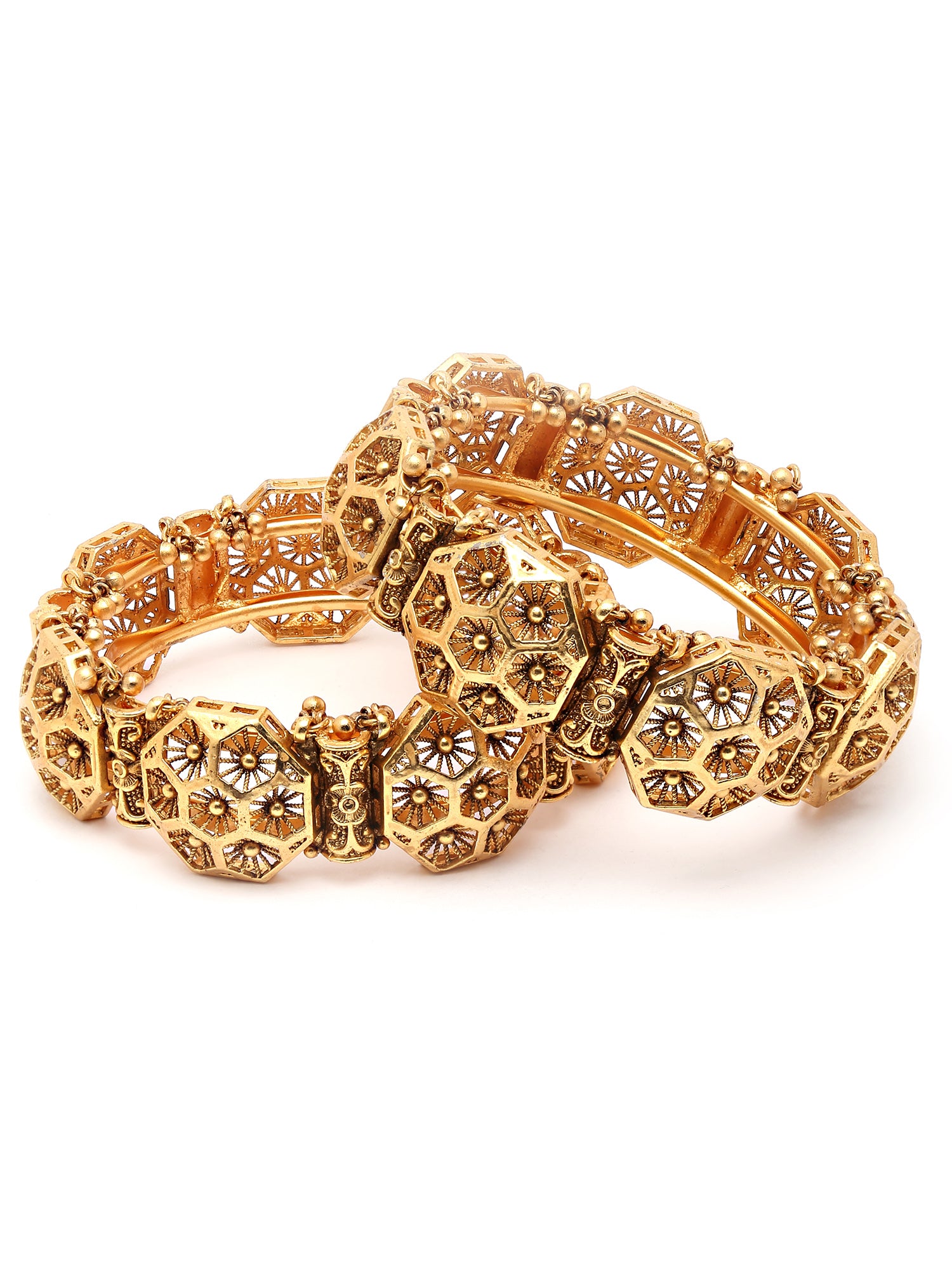 Karatcart Set of 2 Antique Gold Plated Honey Bee Design Rajwadi Temple Bangles for Women - view 4