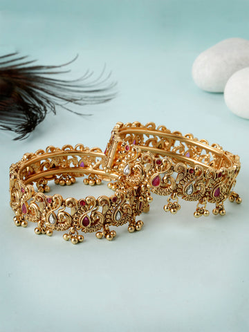 Karatcart Set of 2 Gold Plated Round Peacock Design Bangles for Women