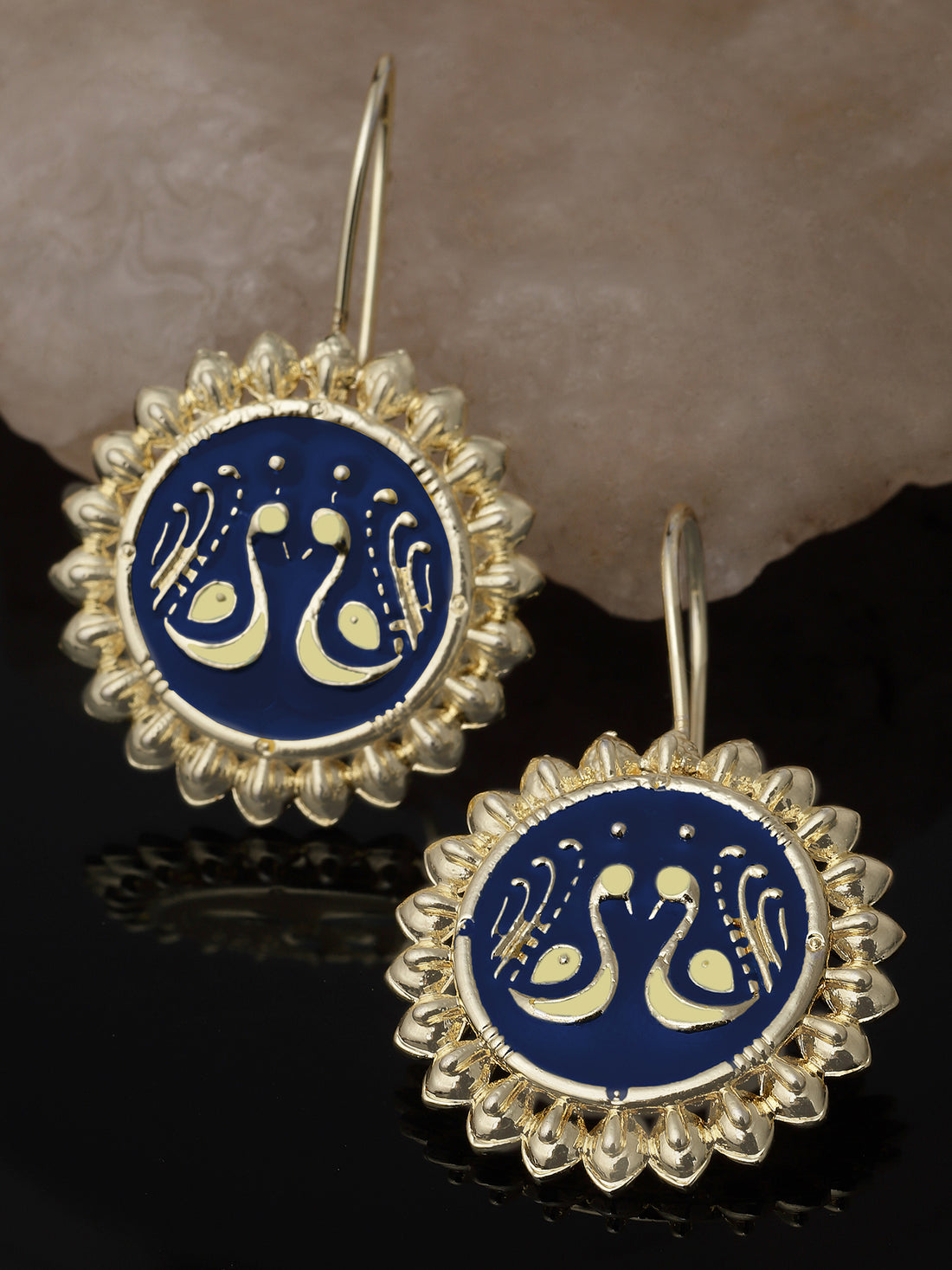 Karatcart Gold Plated Blue Meena Peacock Design Round Drop Earring for Women