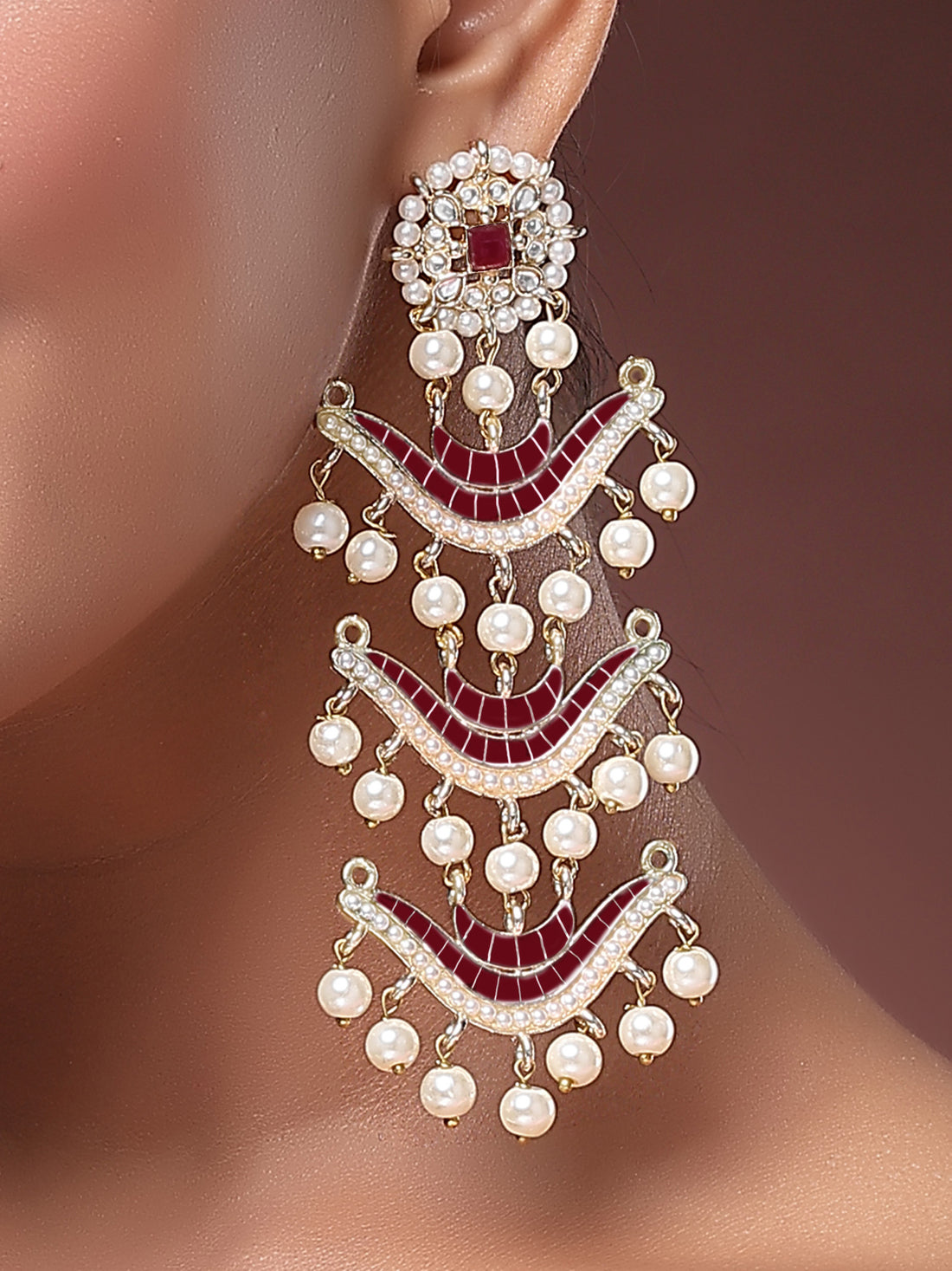 Karatcart Gold Plated Red Enamel Kundan Dangler Earrings for Women