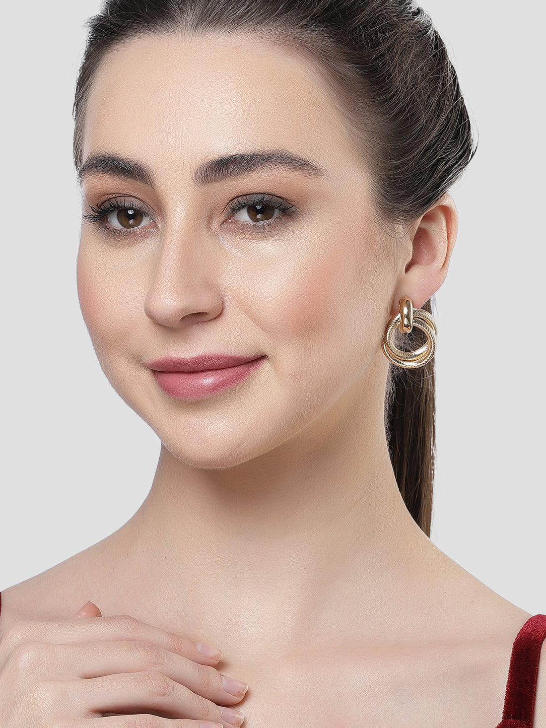 Bohey by KARATCART Gold-Plated Double Hoop Earrings for Women