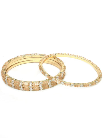 Karatcart Gold Plated Set of 4 Pink American Diamond Bangles for Women