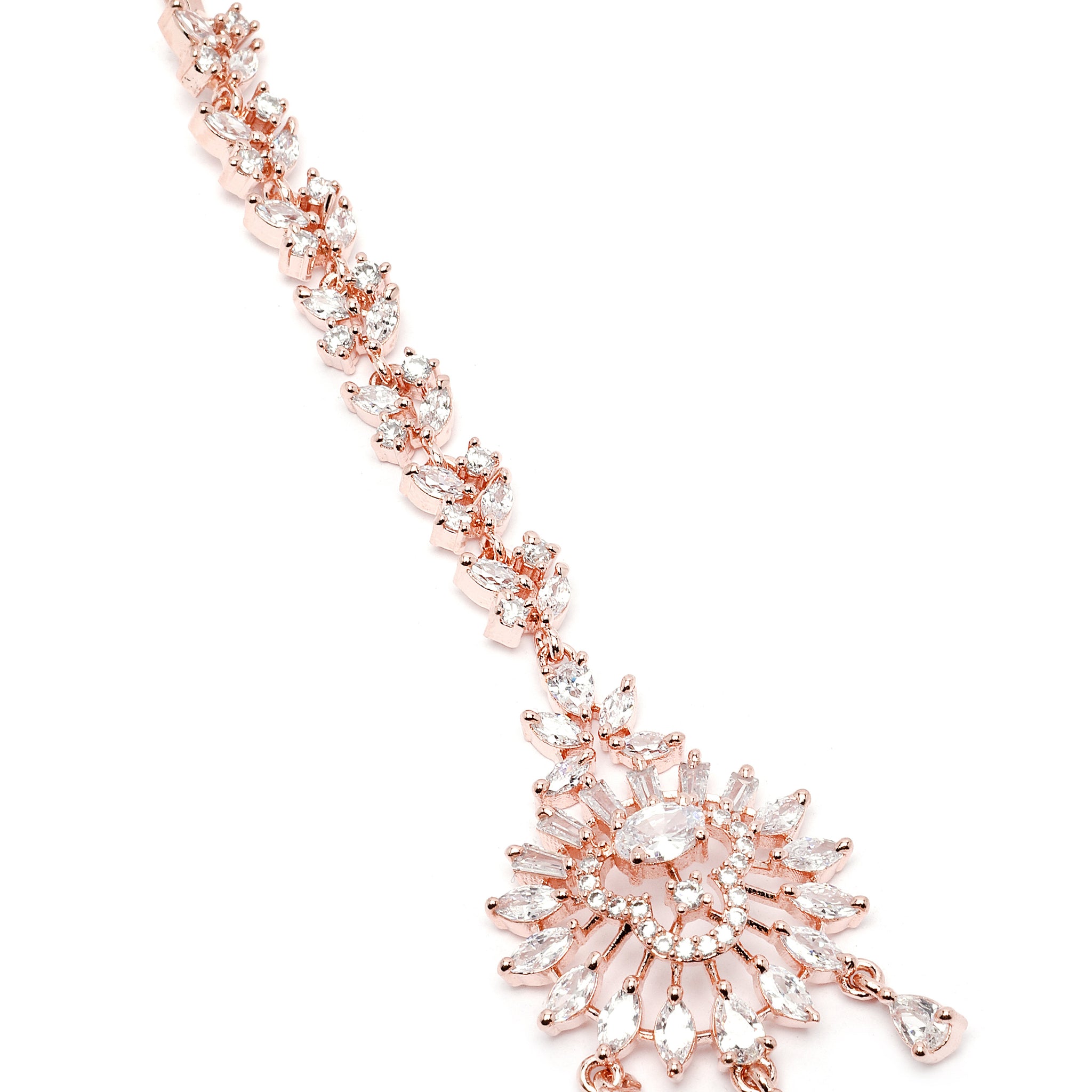 Karatcart Rose Gold-Plated American Diamond Studded Maangtikka for Women
