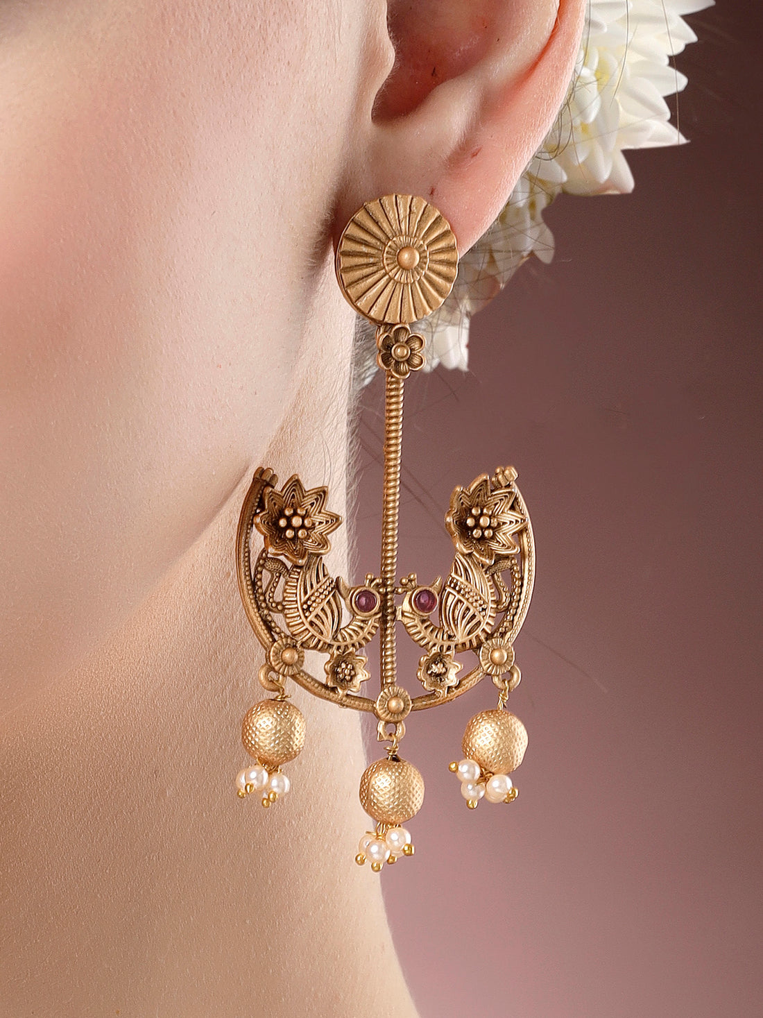 Karatcart Gold Plated Peacock Design Drop Earrings for Women
