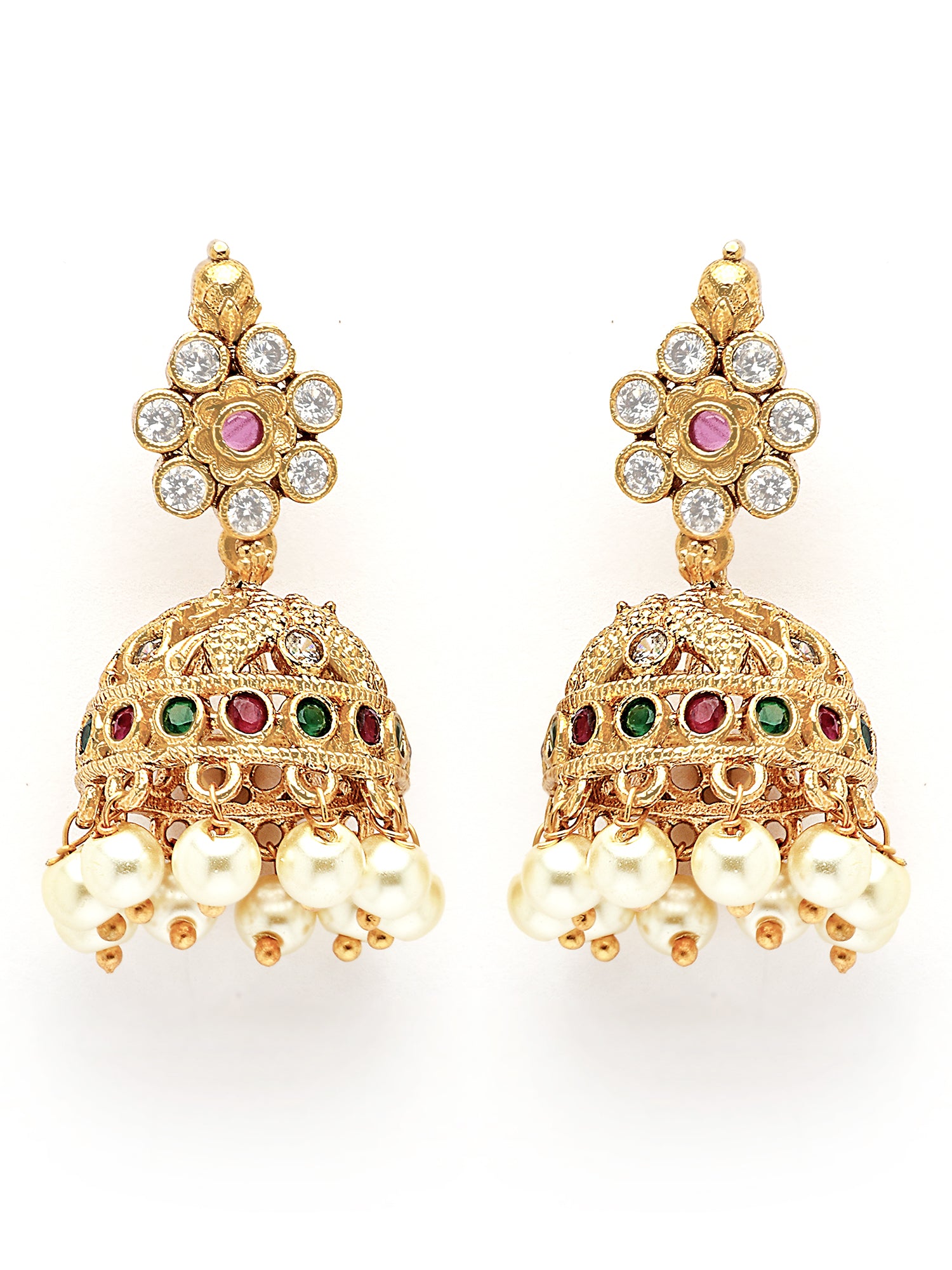 KARATCART Traditional Gold Plated Red and Green Stone Laxmi Mata Temple Jewellery Set for Women - view 6