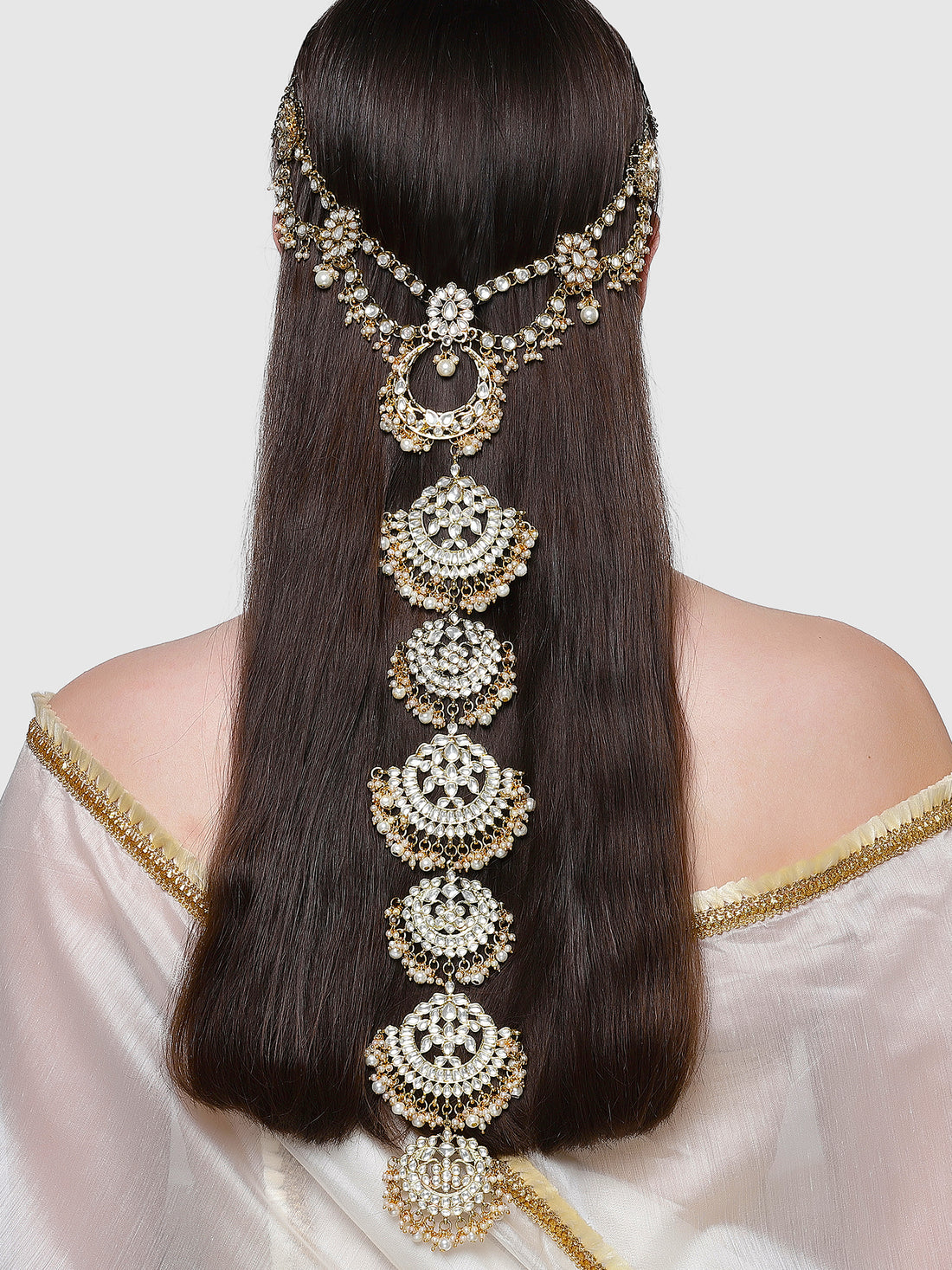 Karatcart Gold Plated Kundan & Pearl Bridal Wedding Hair Braid Choti for Women