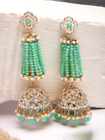 Karatcart Gold Plated Light Green Crystal Jhumki Earrings for Women