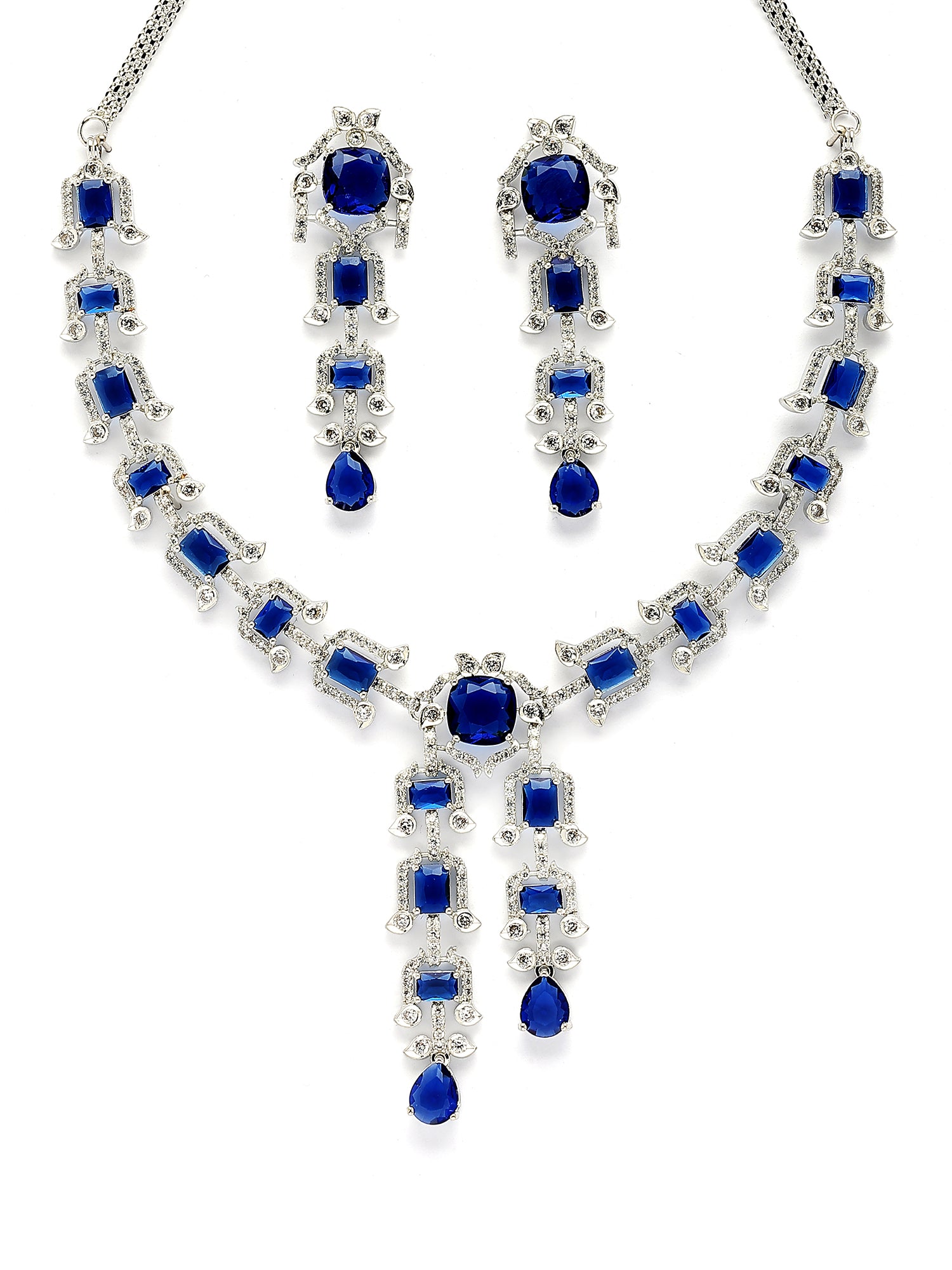 Karatcart Blue Traditional American Diamond Necklace Set for Women - view 4
