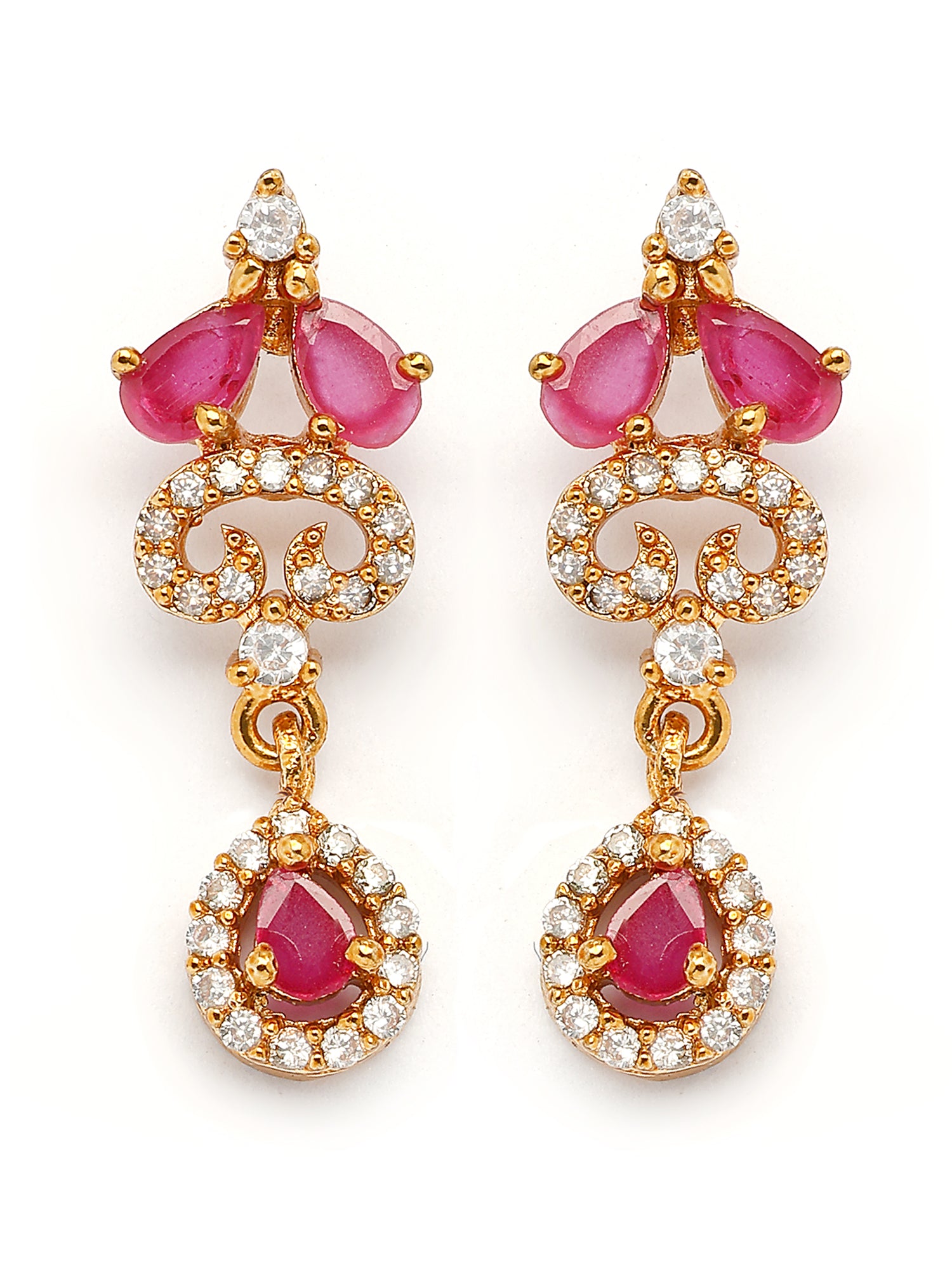 KARATCART Elegant Gold-Plated Red Drop American Diamond Jewellery Set for Women - view 6