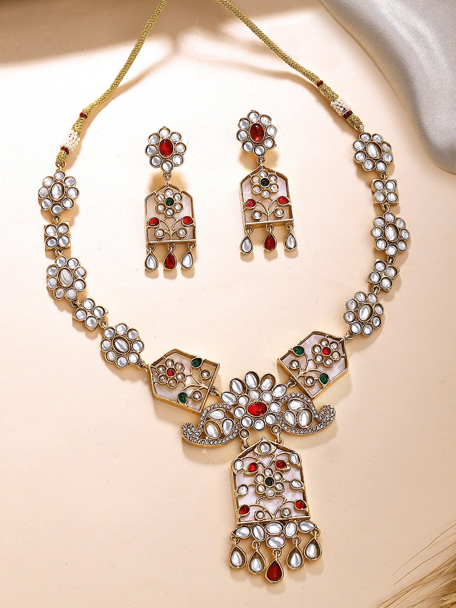 KARATCART Designer Gold-Plated Long Kundan Necklace Jewellery Set for Women