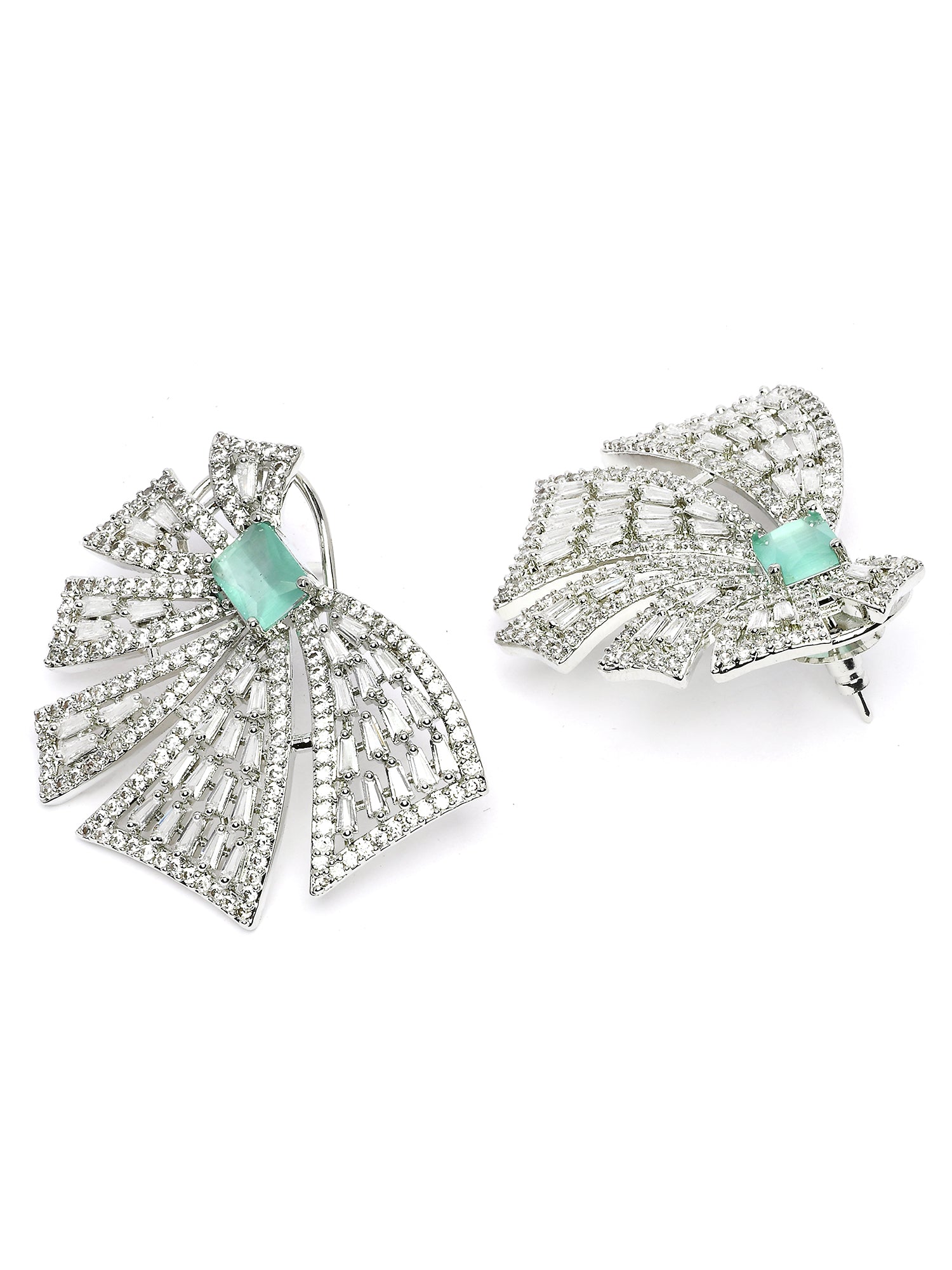 Karatcart Designer Lime Green American Diamond Floral Stud Earrings for Women