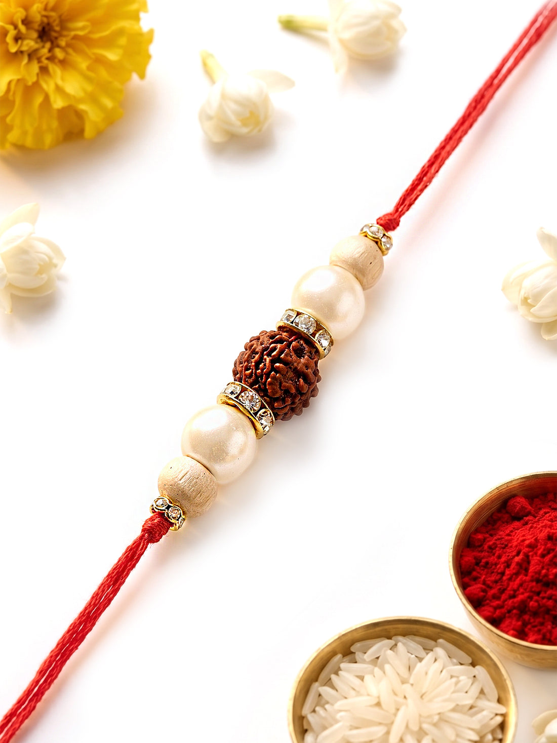KARATCART Traditional Handmade Rudraksha Rakhi for Brother with Roli & Chawal