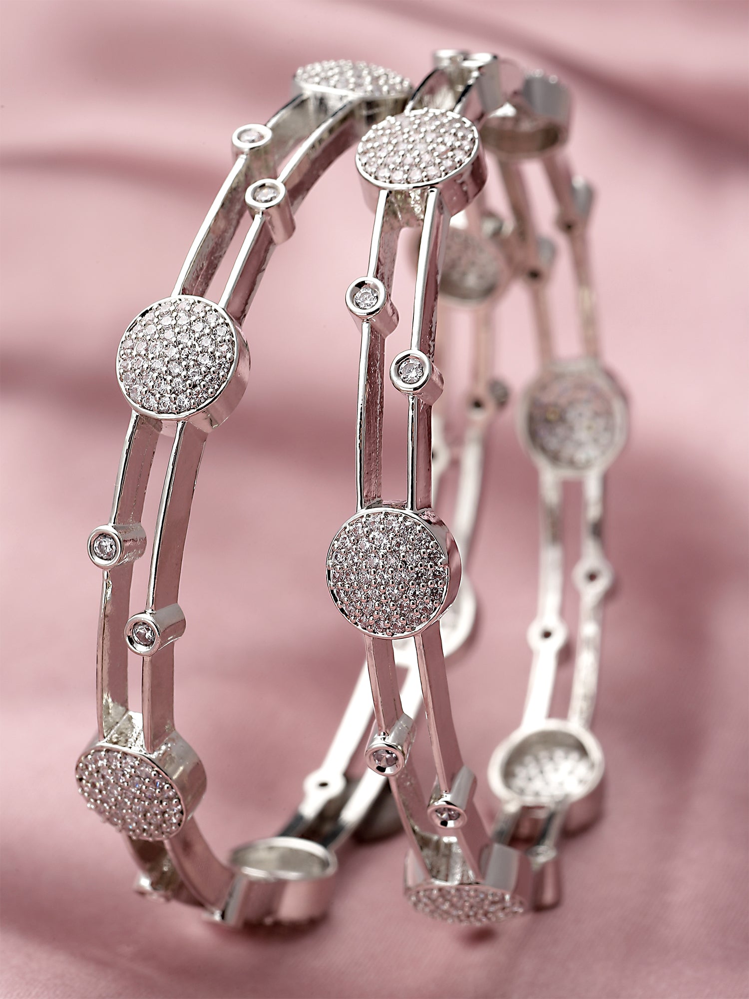 Karatcart Set of 2 Silver-Plated Cubic Zirconia Bangles for Women