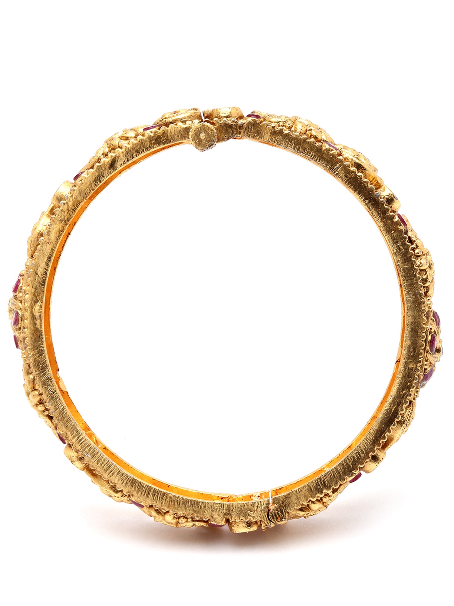 Karatcart Set of 2 Antique Gold Plated Red Stone Studded Rajwadi Temple Bangles for Women - view 4