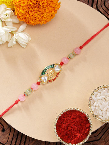 KARATCART Traditional Swastika and Heart Design Handmade Rakhi for Brother with Roli & Chawal