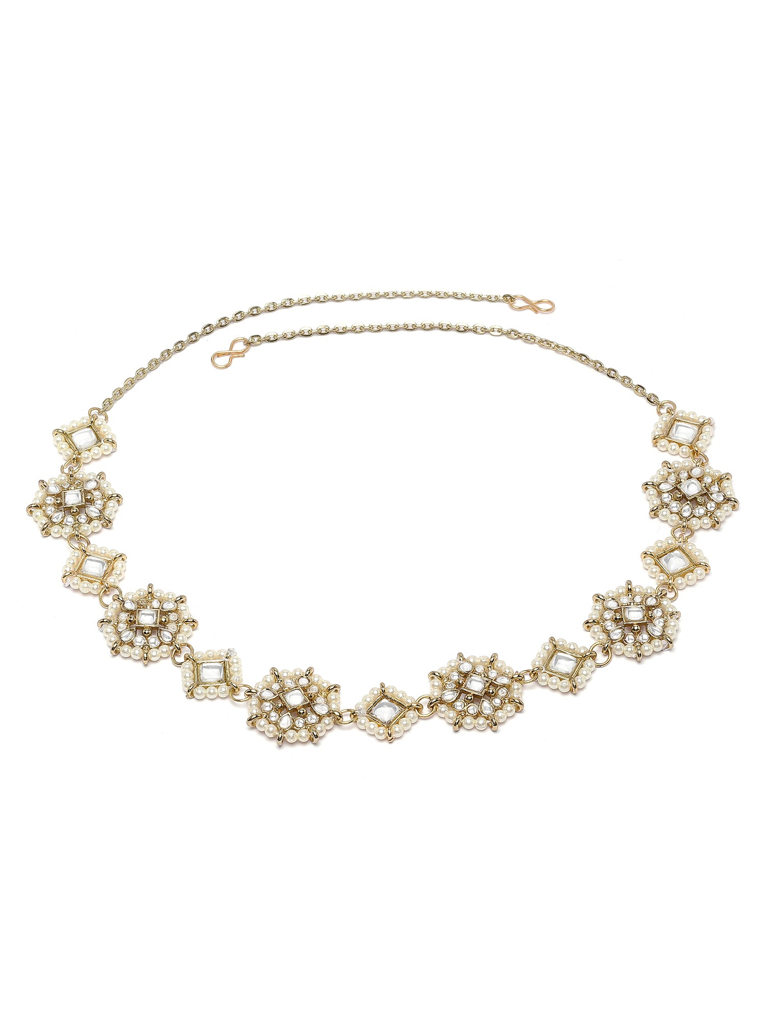 Karatcart Gold Plated Floral Kundan and Pearl Bridal Hairband for Women
