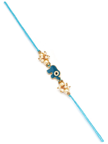 Karatcart Set of 4 Elephant Design Kundan Rakhi for Brother with Roli & Chawal