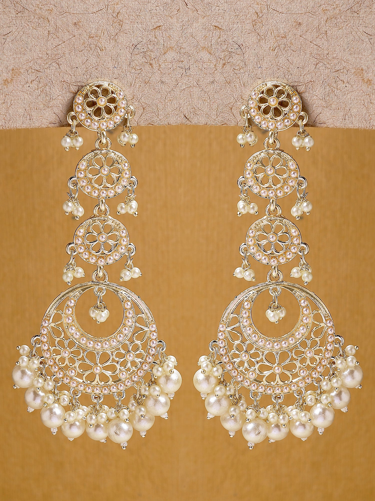 Karatcart Designer Gold-Plated Multi-Tier Pearl Studded Dangler Earrings for Women
