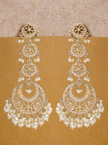 Karatcart Designer Gold-Plated Multi-Tier Pearl Studded Dangler Earrings for Women