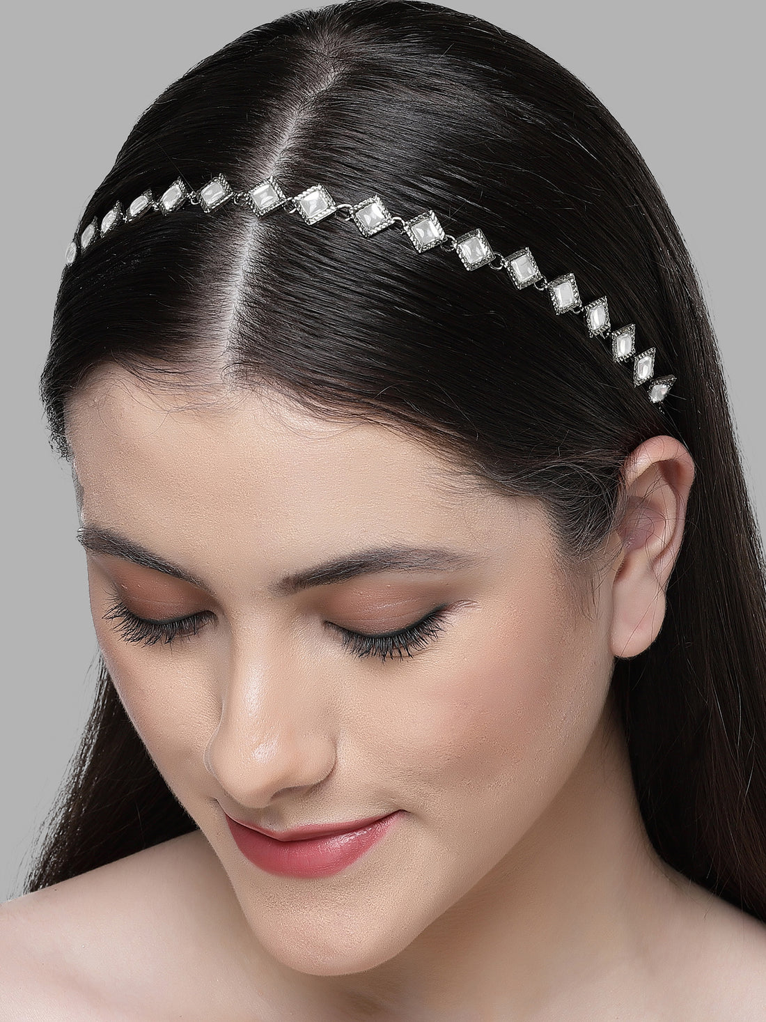 Karatcart Oxidised Silver Square Kundan Hairband for Women