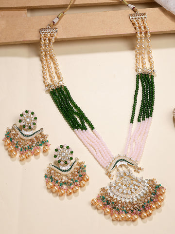 Karatcart Green and Pink Crystal Rani Haar Neckalce Set for Women