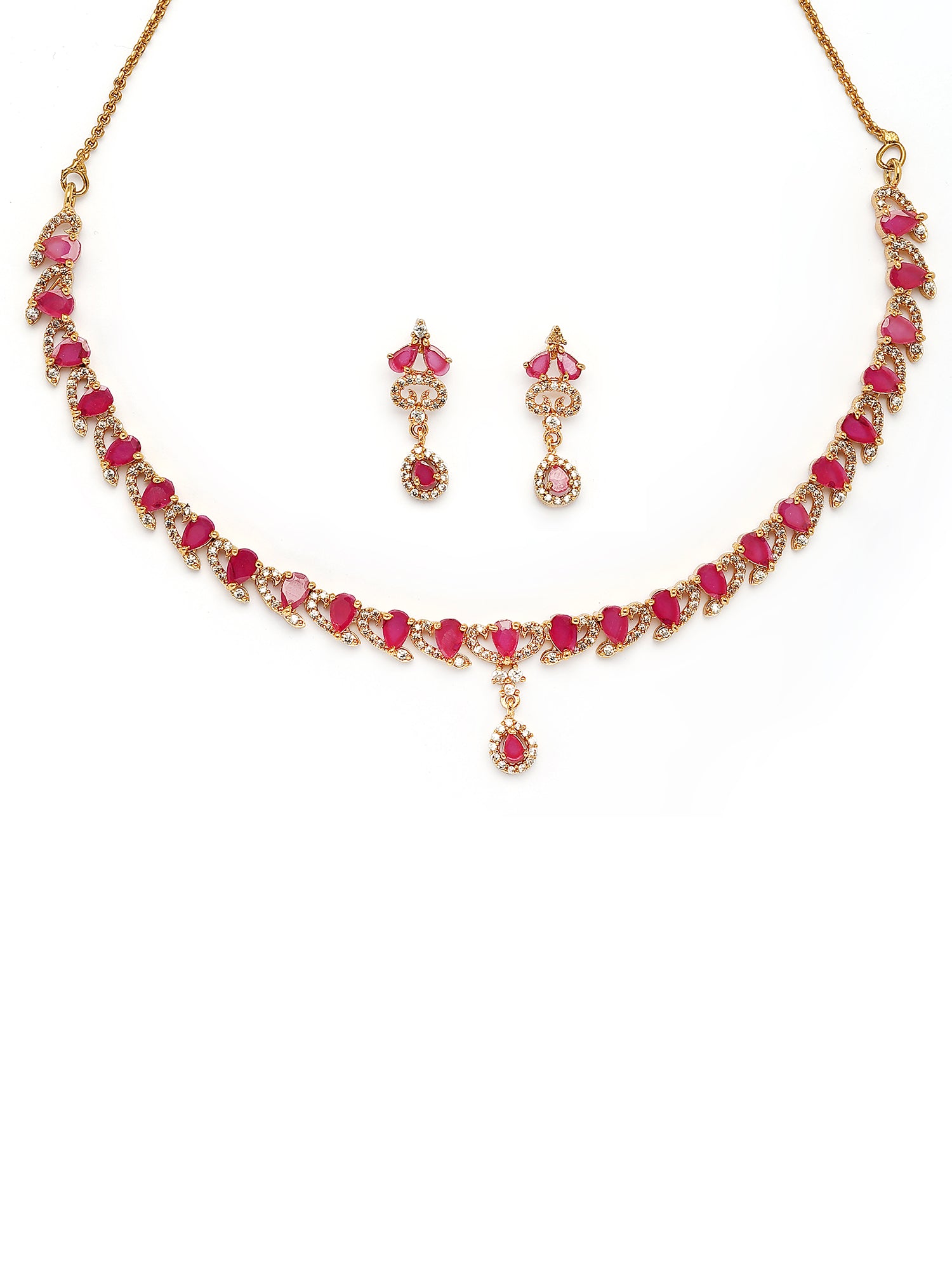 KARATCART Elegant Gold-Plated Red Drop American Diamond Jewellery Set for Women - view 4