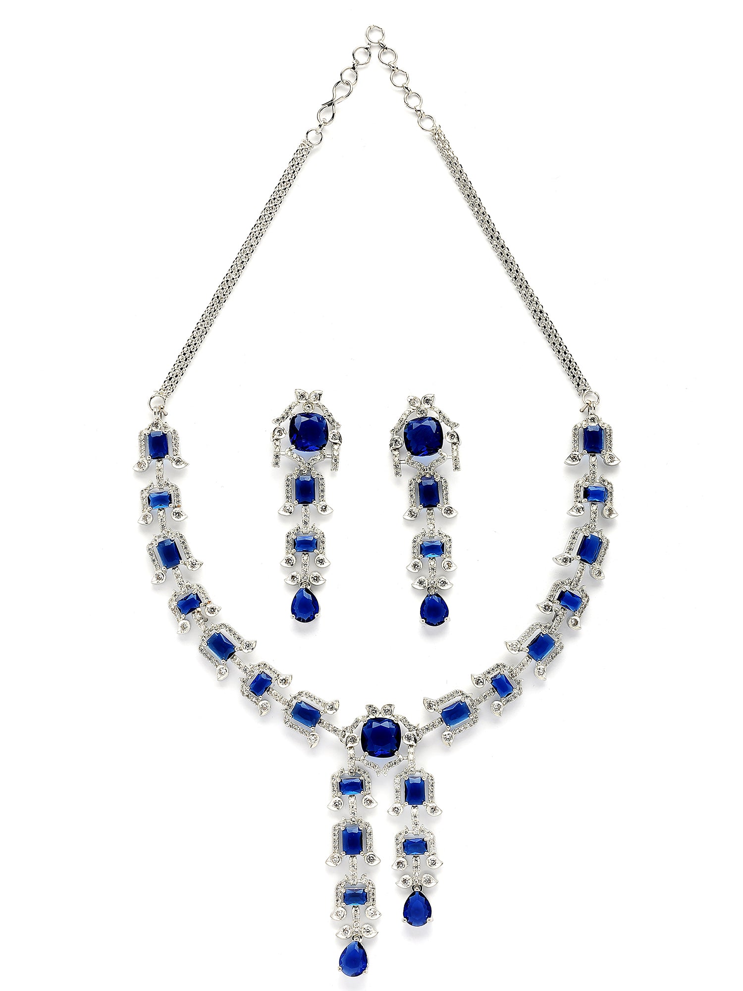 Karatcart Blue Traditional American Diamond Necklace Set for Women - view 5